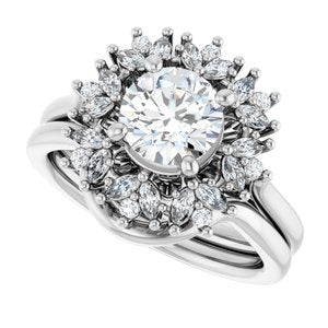 14K White 6.5 mm Round Engagement Ring Mounting