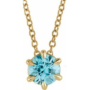 14K Yellow 5 mm Natural Aquamarine Solitaire 16-18" Necklace