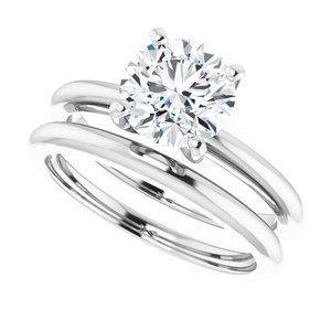 14K White  7.4 mm Round Solitaire Engagement Ring Mounting