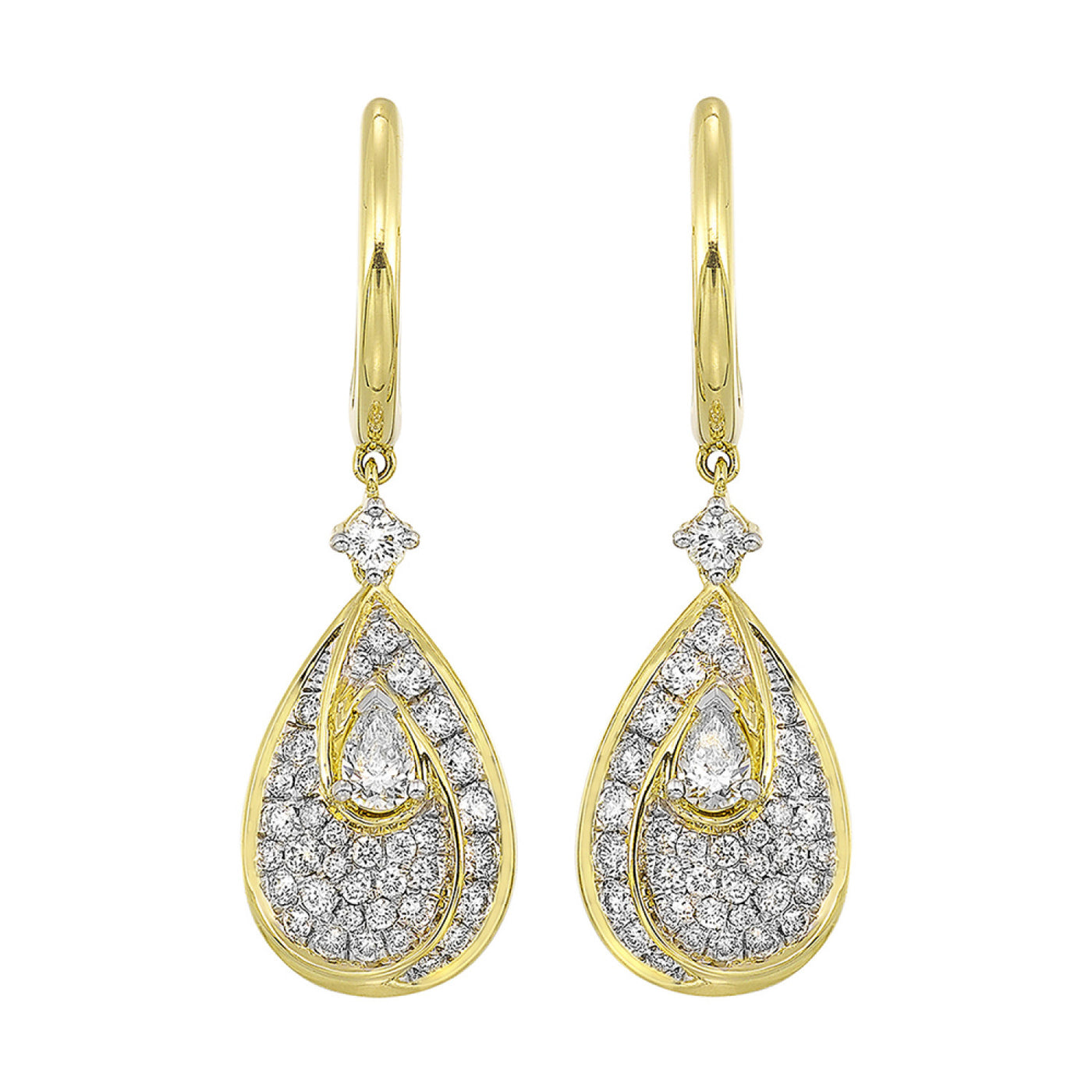 Gold and Diamond Hoop Drop Earrings