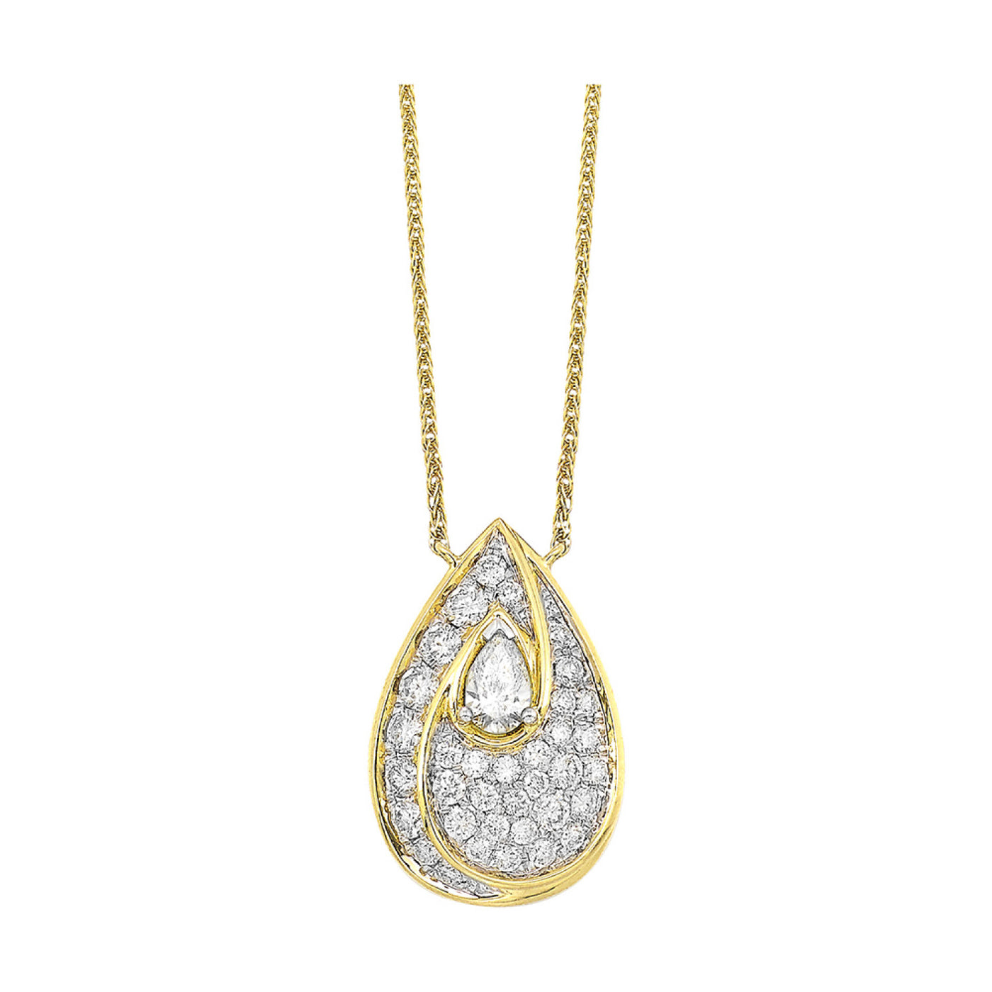 14Kt Yellow Gold Diamond Pear Shaped Pendant