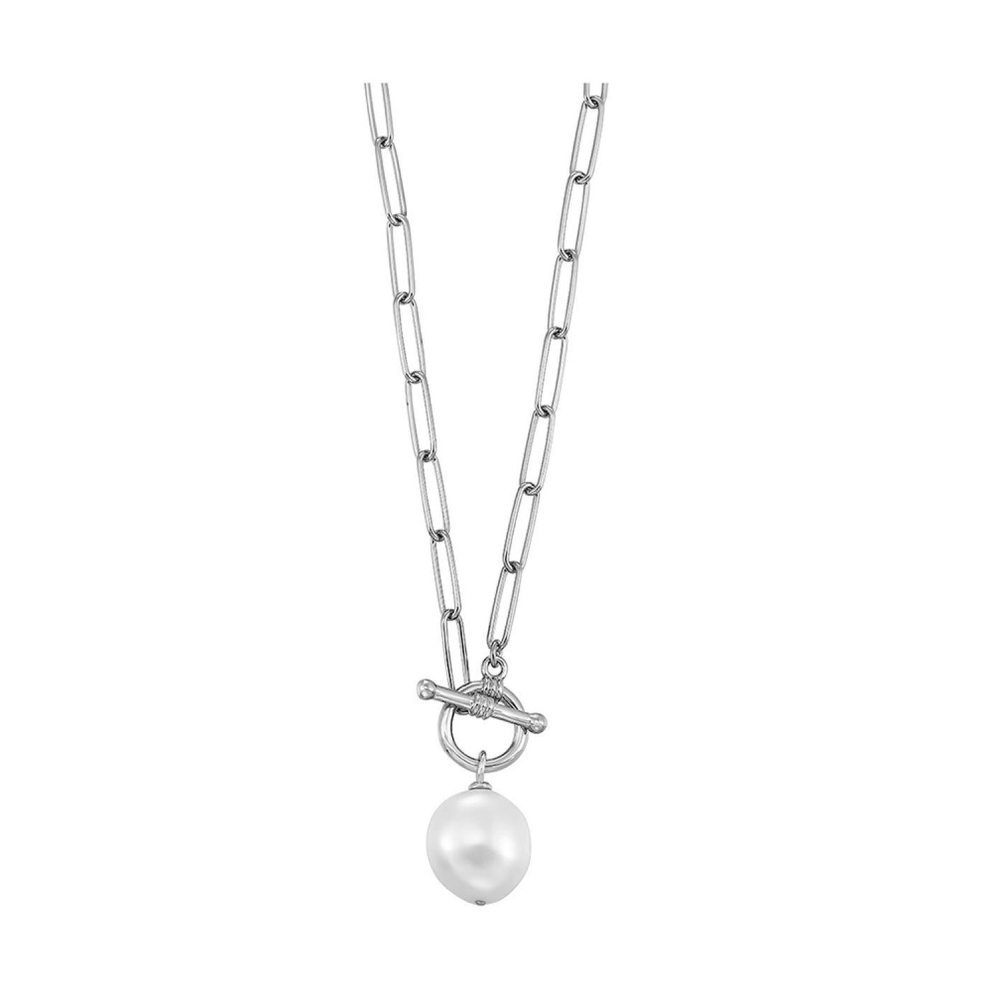 Sterling Silver Pearl Paperclip Necklace