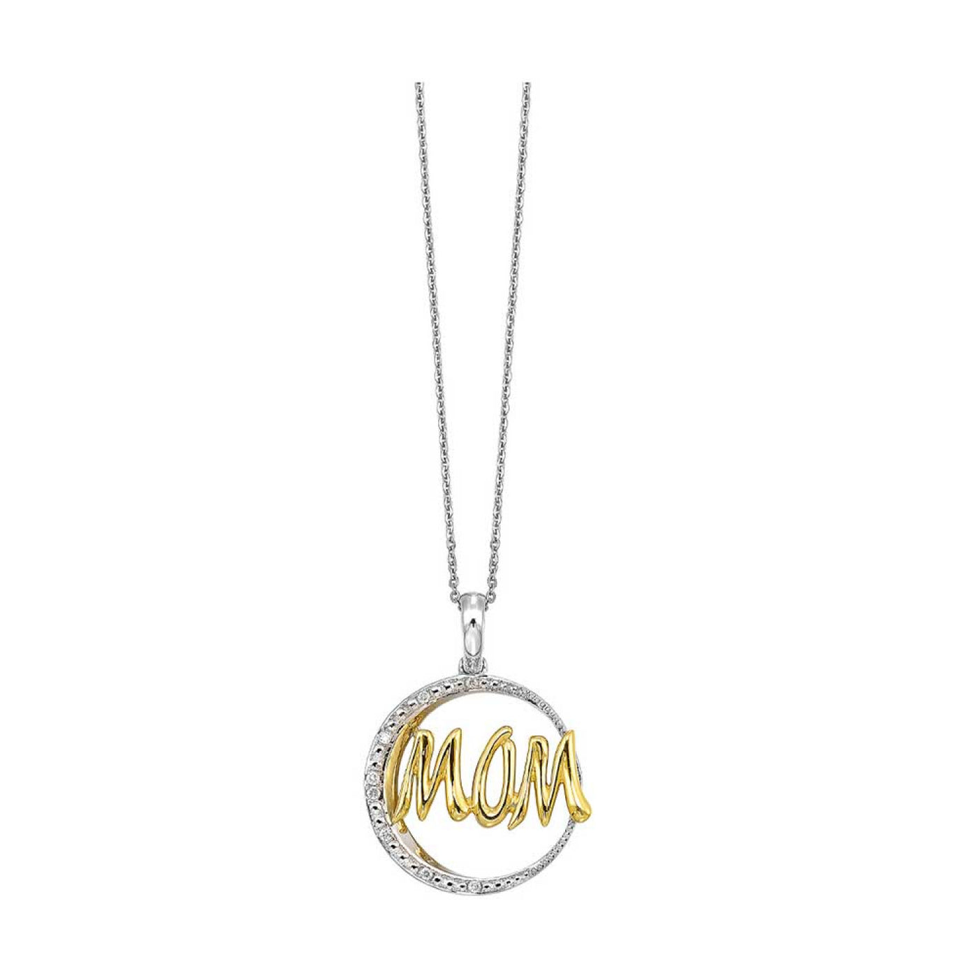 Sterling Silver Yellow Gold and Diamond Mom Pendant