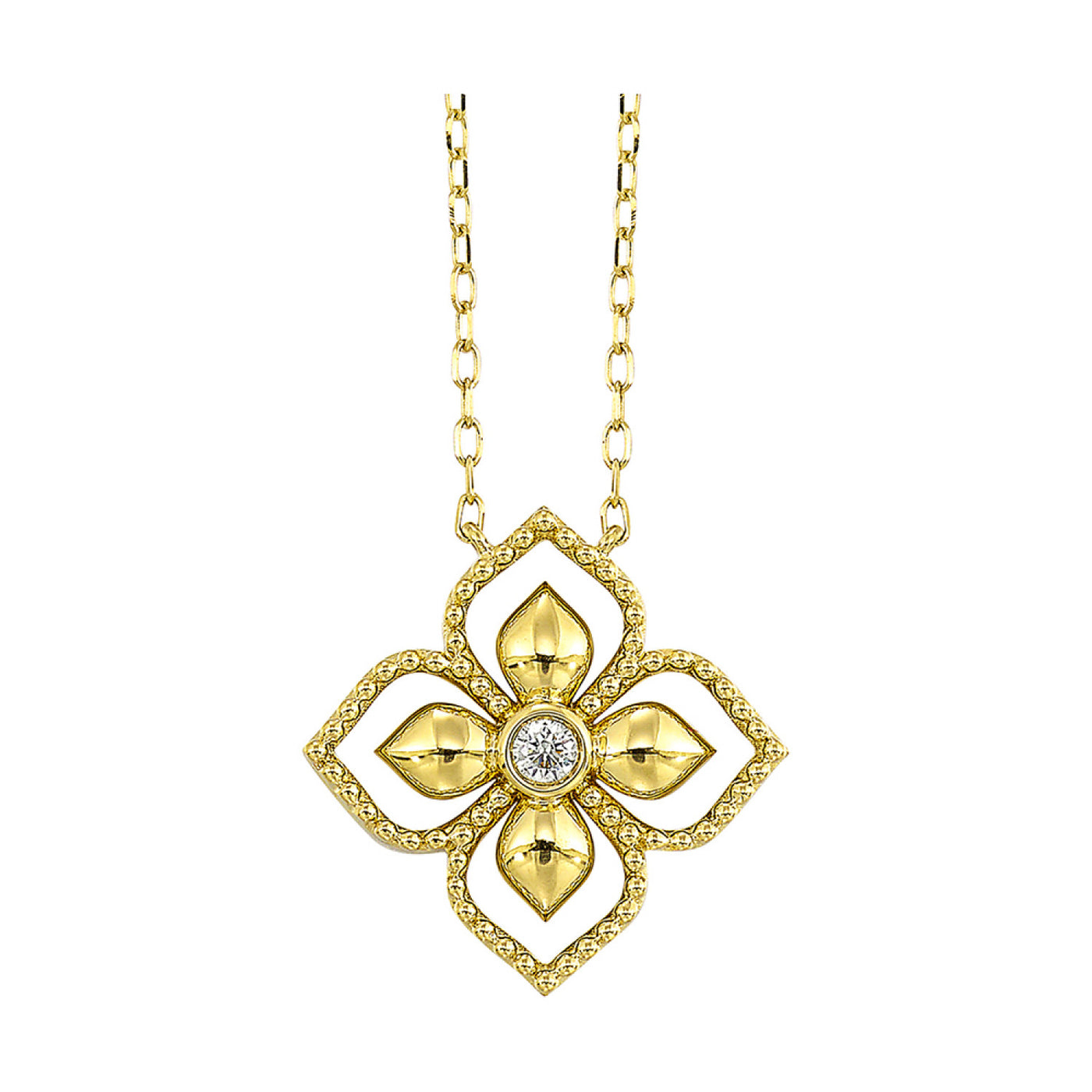 14K Gold Diamond Flower Pendant