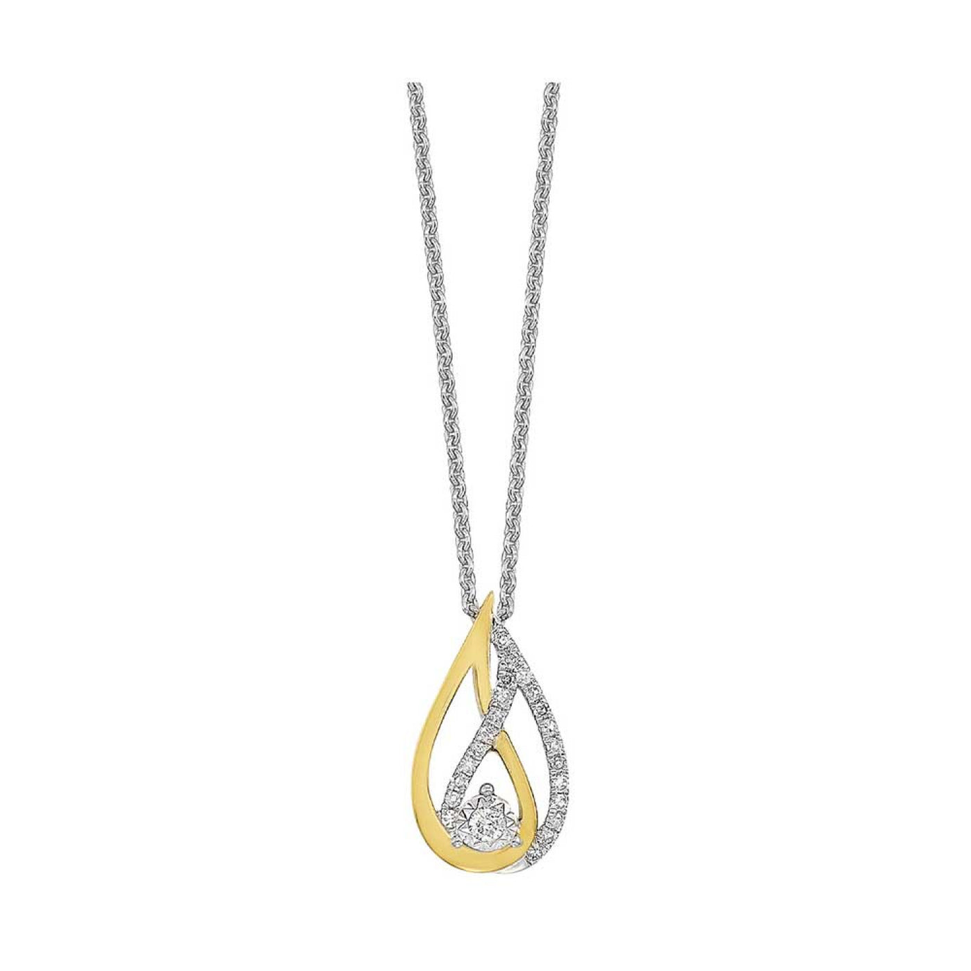 Sterling Sliver Gold and Diamond Pear Shaped Pendant